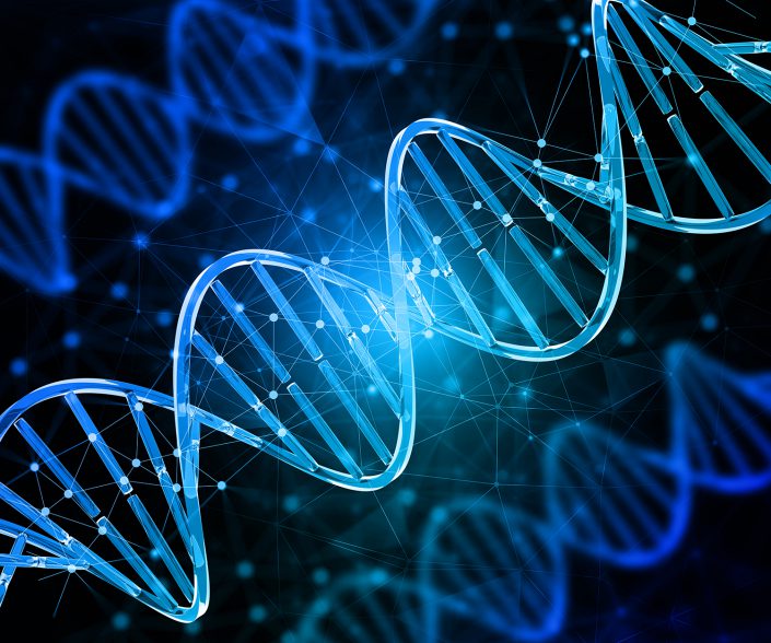 3D medical background with DNA strands, connecting lines and dot